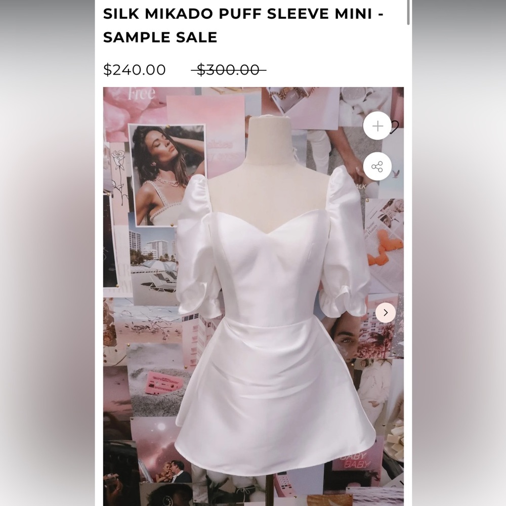 Silk Mikado Puff Sleeve Mini Bridal Dress Sample - Untamed Petals NWT